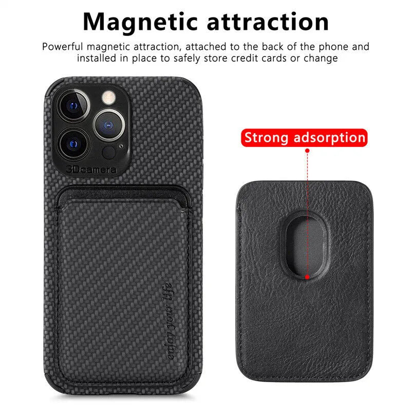 MagSafe Wallet iPhone Case with Card Holder Slot Magnetic Wireless Charging Compatible TPU PU Protection for iPhone 15 14 13 12 11 Pro Max M