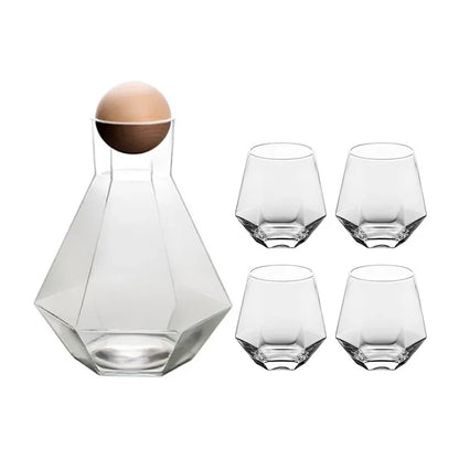 Crystal-Clear Beverage Pitcher & Tumbler Set with Geometric Faceted Design for Home Bar, Kitchen & Dining Room Entertaining