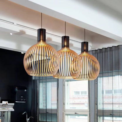 Wooden Sphere Pendant Light with Black Exterior for Dining Room & Living Room Ambiance