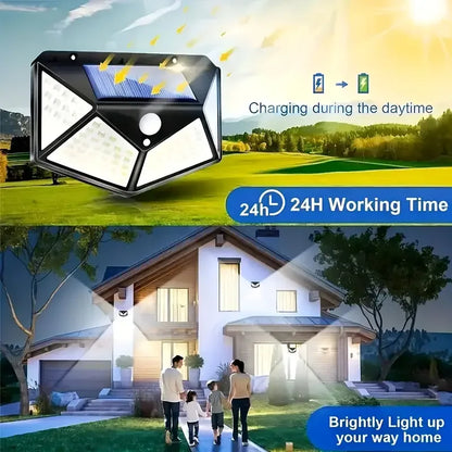 Motion-Activated Solar Security Light with 100 LEDs for Outdoor Walls