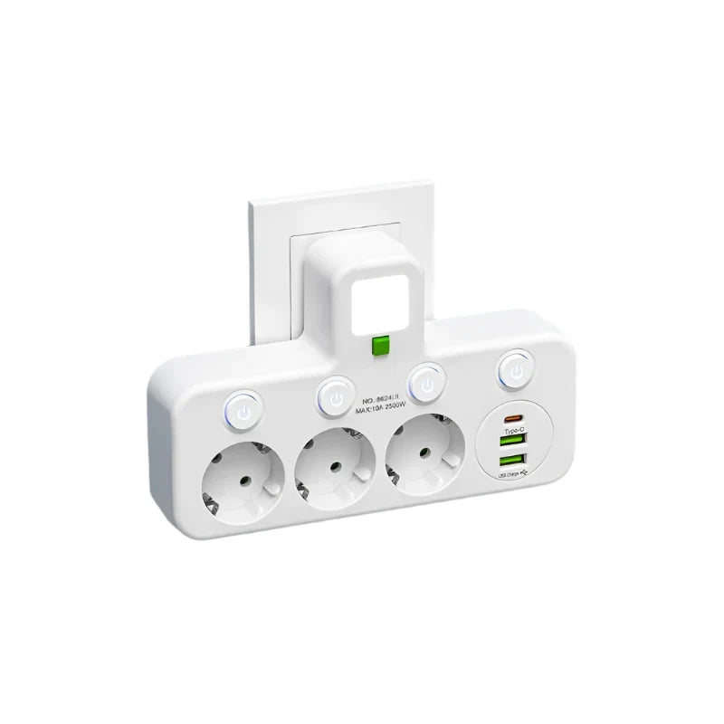 Power Strip with USB-C & Dual USB Ports – 4-Outlet Surge Protector with On/Off Switch – 2500W Flame-Resistant Extension Cord for Home