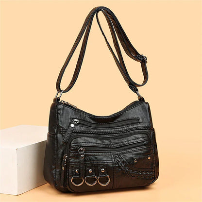 Retro-Inspired Shoulder Bag for Women – Faux Leather Crossbody Purse with Top Handle – Everyday Carryall with Interior Pockets – Classic