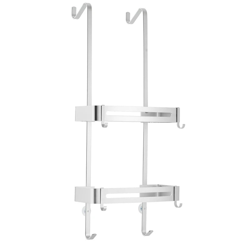 Over-Door Shower Caddy Aluminum 38 in Tall No-Drill Bathroom Organizer for Shampoo Toiletries Glass Door Mount 2-3 Tier Storage Rack