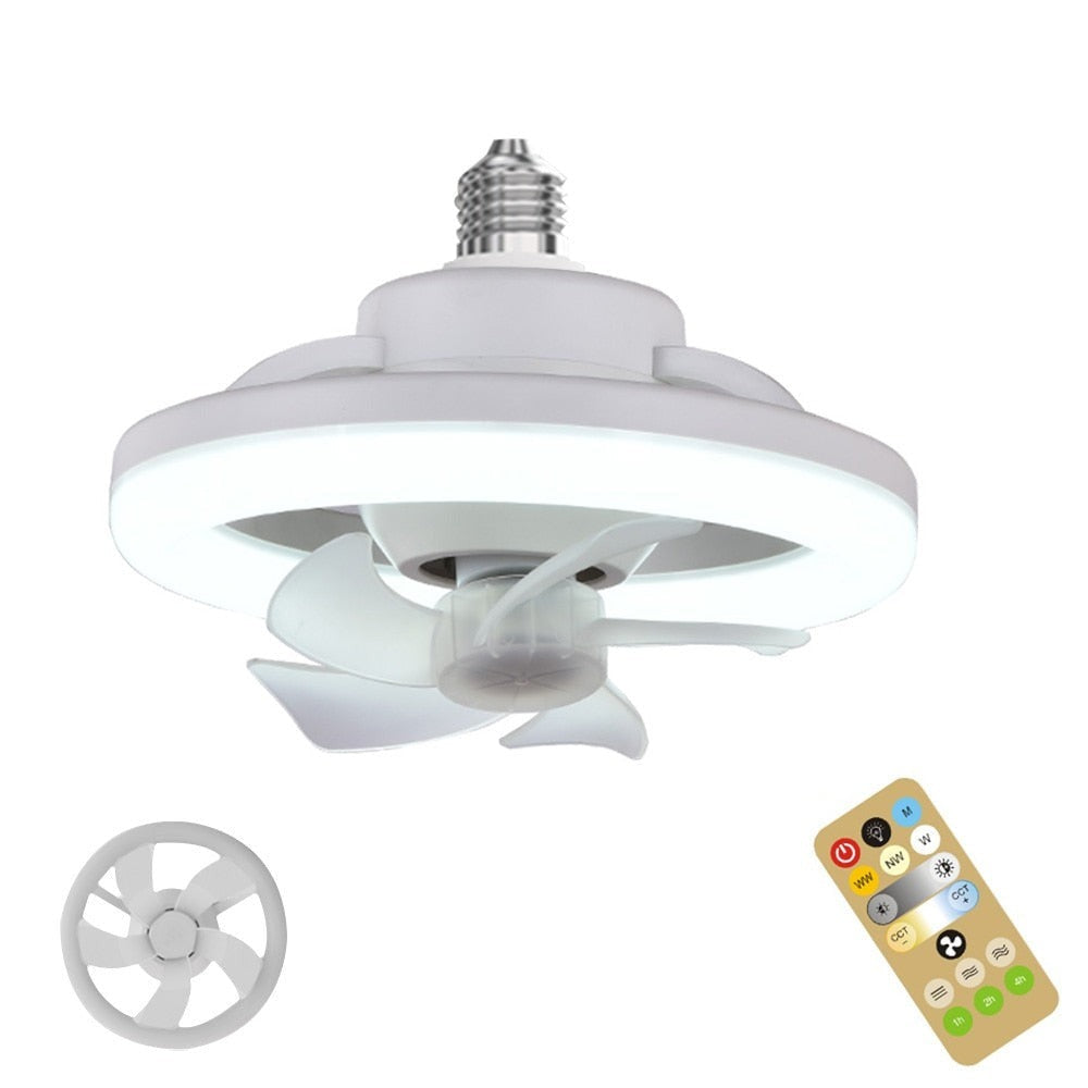 E27 Ceiling Fan Light with Remote, Adjustable Airflow & LED Dimming, 360° Rotation for Living Room, Bedroom