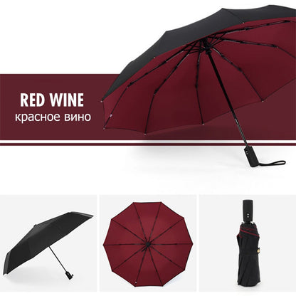Reverse-Close Inverted Umbrella with Auto-Open Button – Wind-Resistant Double-Layer Canopy for Storm Protection – Hands-Free C-Handle