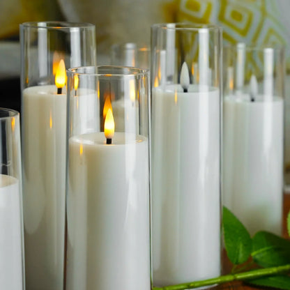 Remote-Controlled LED Pillar Candles 9-Piece Set with Timer for Living Room Bedroom Dining Decor Acrylic Battery-Powered Ivory