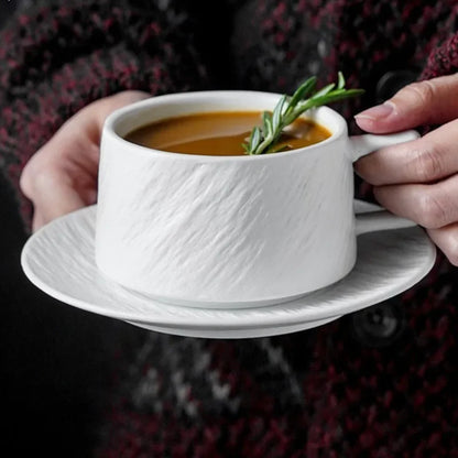 Glazed Porcelain Cup and Saucer Set for Tea Coffee Hot Chocolate Kitchen Dining Home Office Breakfast Drink Ware Modern Tableware