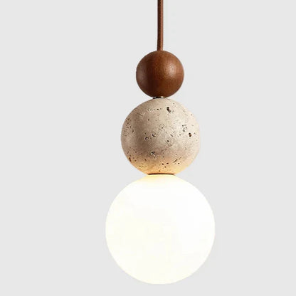 Stone Hanging Lamp for Bedroom Nightstand 4.7 in Cream Finish Soft LED Glow Modern Suspended Lighting Above Bedside Compact Space-Saving Cor