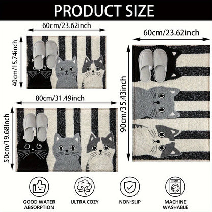 PVC Cat Floor Mat Non-Slip 24x35 Inch Striped Entry Rug for Hallway Bedroom Kitchen Foyer Mudroom Patio Door Indoor Outdoor Use