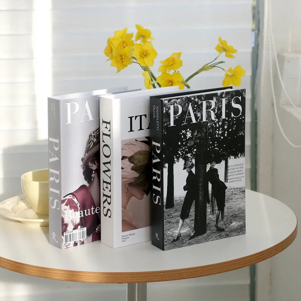 Hollow Cardboard Book Stack 3-Piece Display Set for Shelf Styling Coffee Table Accent Modern Home Interior Staging Props