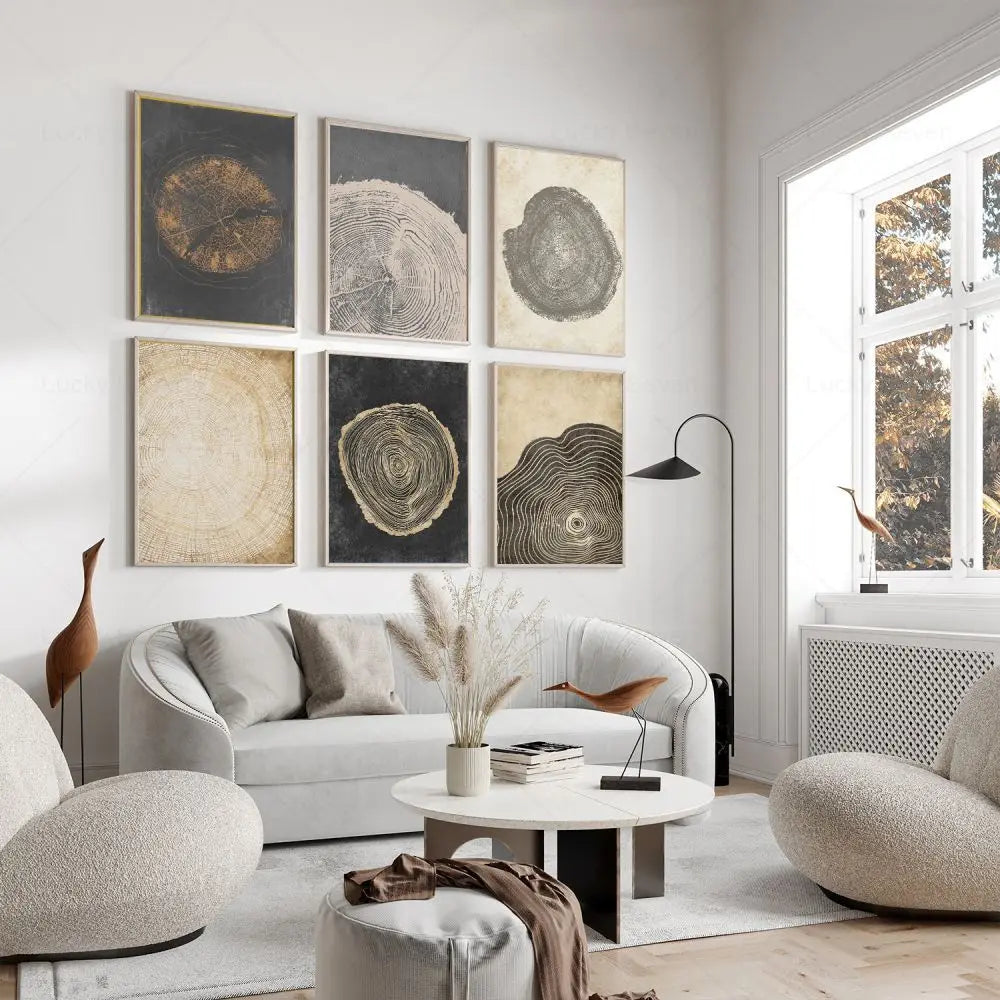 Abstract Tree Ring Wall Art Polyester Canvas 24x18 Inch Nature-Inspired Home Decor for Living Room Bedroom Office Rustic Organic Woodland De
