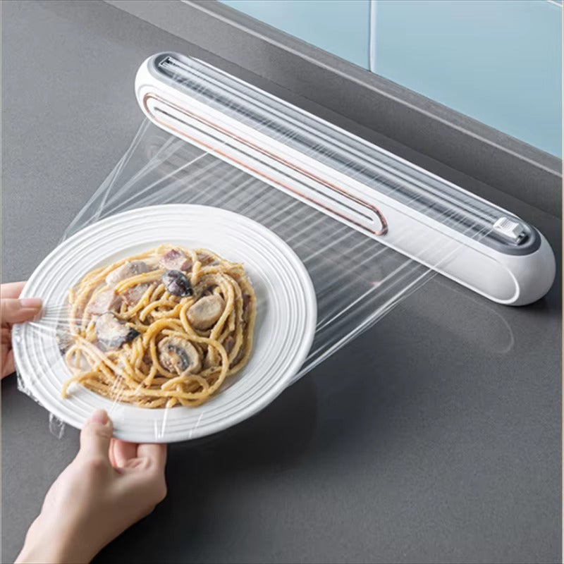 Magnetic Wrap Dispenser with Precision Cutter for Plastic Wrap, Foil & Parchment Paper – Space-Saving Kitchen Organizer, BPA-Free