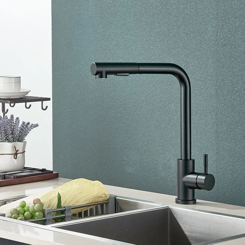 Pull-Down Kitchen Faucet with Dual Spray Modes – Single Handle Stainless Steel Sink Mixer for Hot & Cold Water, Modern Deck Mount Tap for