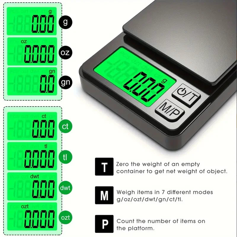 Digital Pocket Scale 1000g x 0.1g Precision Kitchen Food Jewelry Scale with Backlit LCD Display for Travel Weighing Grams Ounces