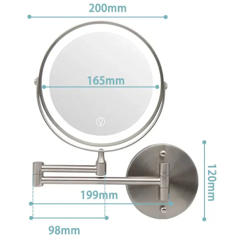 Lighted Makeup Mirror Wall Mount with Extendable Arm 8 in Chrome Magnifying Vanity Mirror for Bathroom Grooming Skincare Eyebrow Shaping Tou