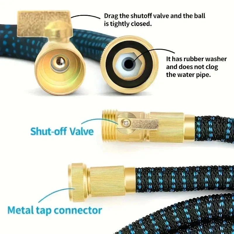 Expandable Garden Hose 3X Length with High-Pressure Spray Gun Nozzle Set Retractable Storage Outdoor Watering System