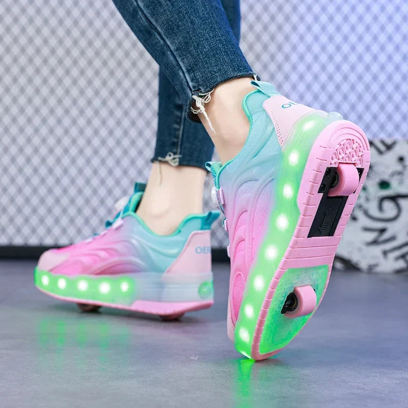 Kids Light-Up Roller Skate Shoes with USB Rechargeable LED Wheels | Rolling Sneakers for Boys & Girls | Outdoor Recreation & Active Play