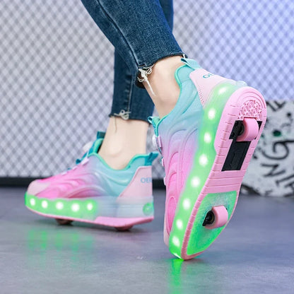 Kids Light-Up Roller Skate Shoes with USB Rechargeable LED Wheels | Rolling Sneakers for Boys & Girls | Outdoor Recreation & Active Play