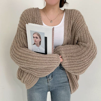 Chunky Knit Open Front Cardigan Sweater for Women – Oversized Cable Knit Duster with Balloon Sleeves – Fall Layering Cardigan