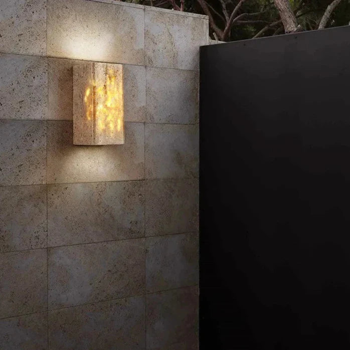 Outdoor LED Sconce Natural Stone Up-Down Light Waterproof Garden Wall Mount Fixture for Patio Entryway Facade 6.3 Inch Travertine Exterior L