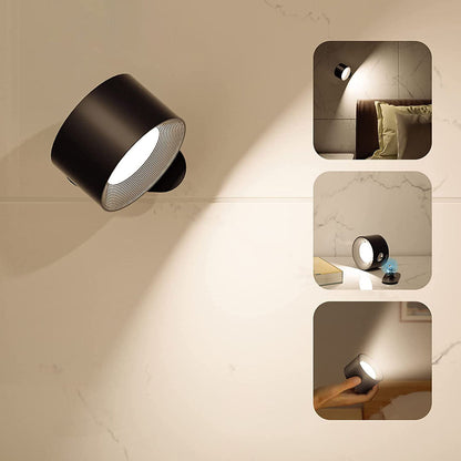 Cordless Rechargeable LED Wall Light with Remote Control | Adjustable Rotating Magnetic Sconce for Bedroom Living Room Hallway | Touch Dimmi
