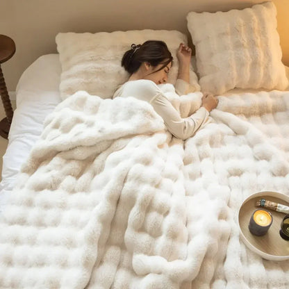 Plush Faux Fur Throw Blanket 63x79 Inches Soft Oversized Lap Coverlet for Sofa Bed Couch Lounge Chair Reading Nook Winter Warmth Home Accent
