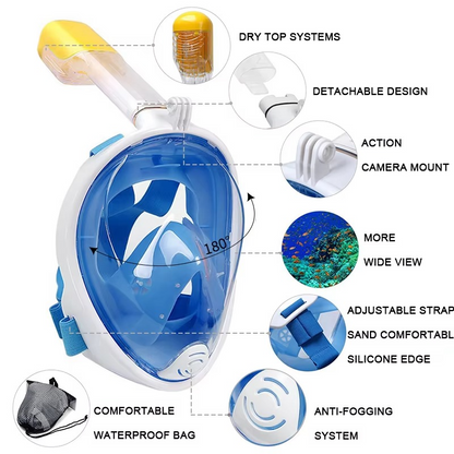 AquaVision | Full Face Snorkel Mask with 180-Degree View | Comfortable Design for Natural Breathing