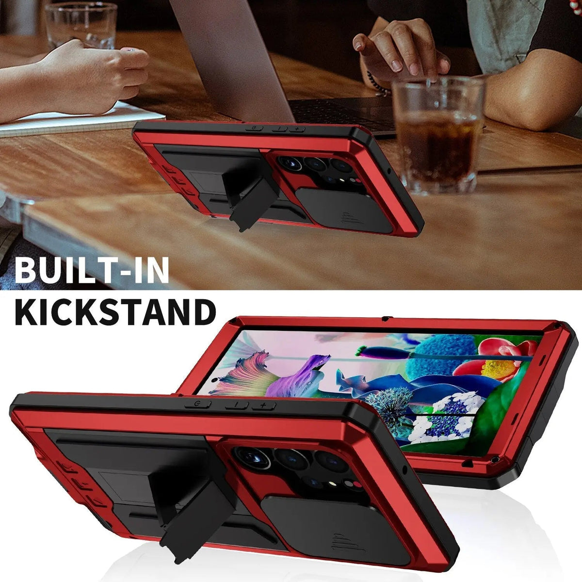 Heavy-Duty Samsung Galaxy S23 Armor Case with Built-In Screen Shield & Kickstand for Hands-Free Use