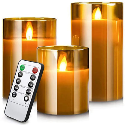 Battery-Operated LED Pillar Candles with Remote Timer Set of 3 Ivory Polypropylene 4-6 Inch Realistic Flicker Indoor Decor for Dining Room B