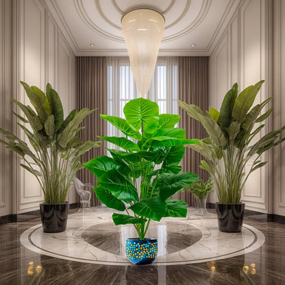 Faux Tropical Floor Plant 39 Inch Tall with 18 Wide Leaves for Living Room Entryway Patio Corner No Water Needed
