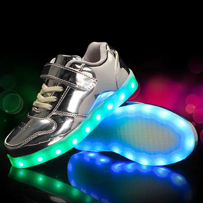 Kids LED Sneakers with Hook-and-Loop Strap – Light-Up Shoes for Boys & Girls | Athletic Footwear with Flashing Lights