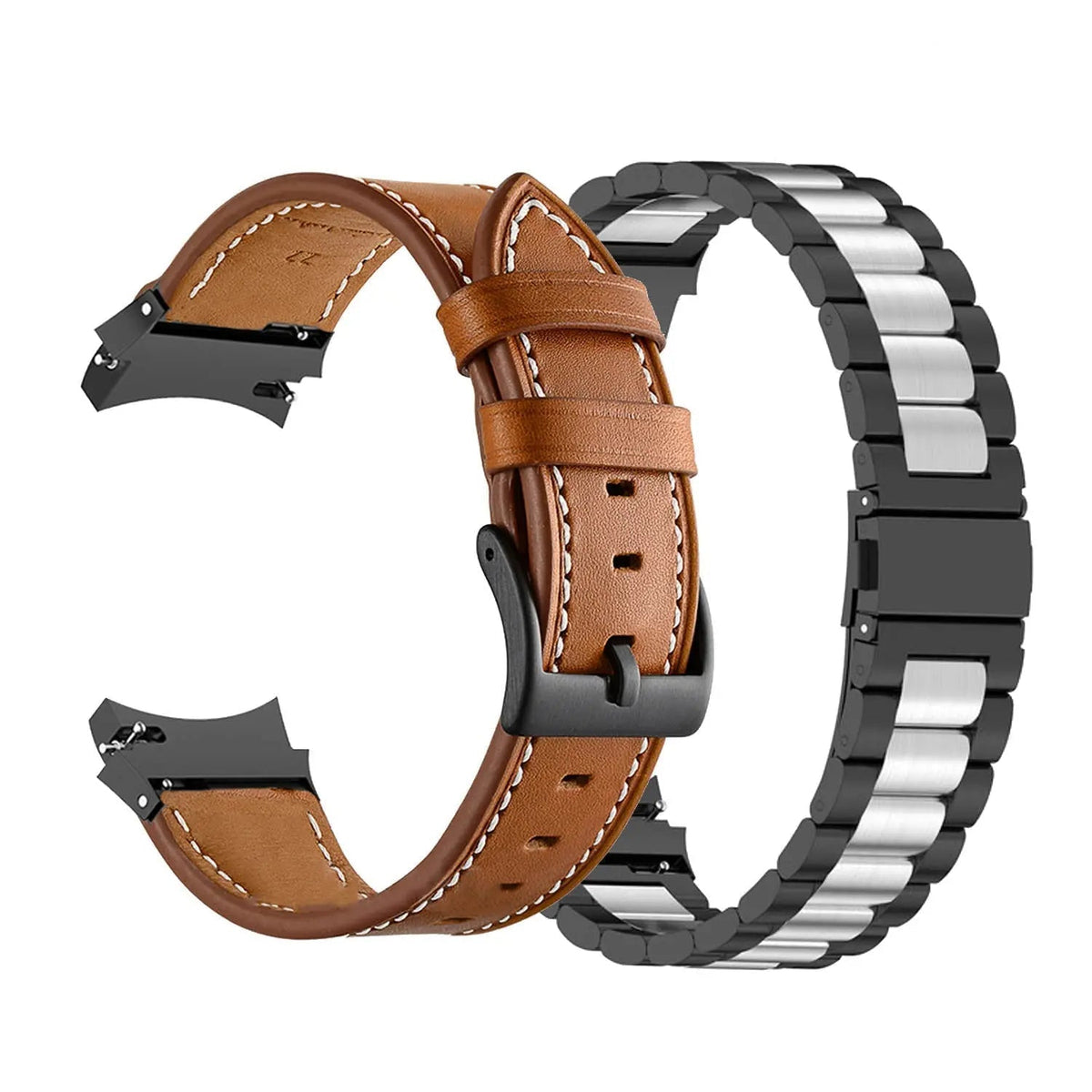 Leather & Steel Smartwatch Strap for Galaxy Watch 5 – Adjustable Wristband in Multiple Finishes