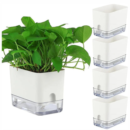 Reservoir Planter with Automatic Watering System White Plastic Indoor Herb Container for Kitchen Windowsill Office Desk Hydroponic Houseplan