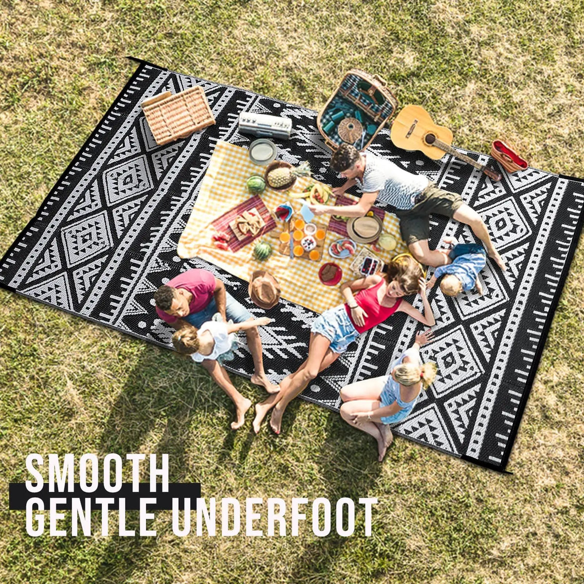 Woven Reversible Patio Mat with Braided Plastic Construction for Decks, Balconies & Camping | Weather-Resistant Geometric Floor Covering