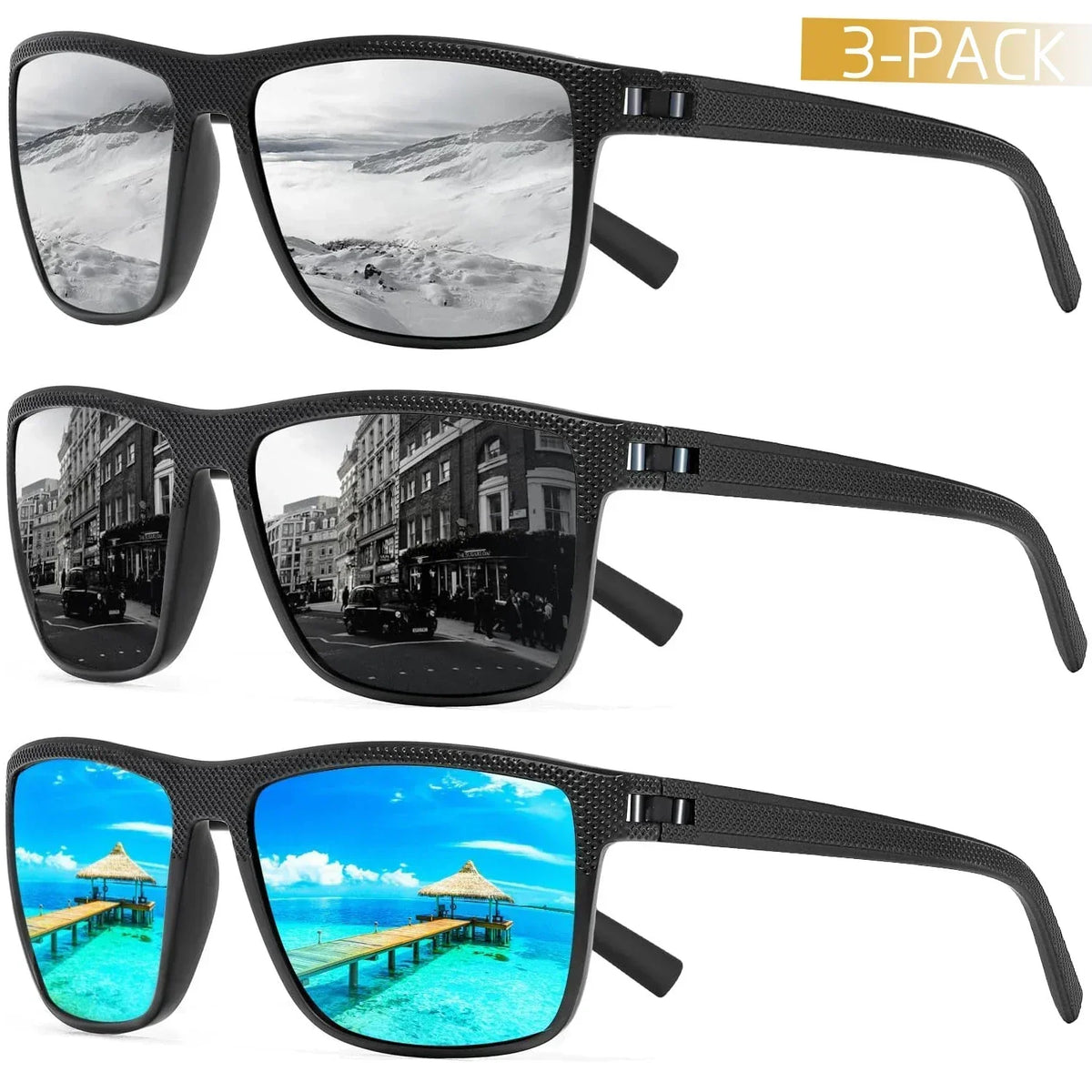 Polarized Sunglasses 3-Pack Set UV400 Protection Outdoor Eyewear for Men Women Driving Fishing Beach Sports