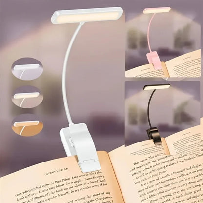 Rechargeable LED Reading Light with Clip and Gooseneck – 3 Color Modes, Dimmable, USB Powered Book Light for Bed, Desk, Travel