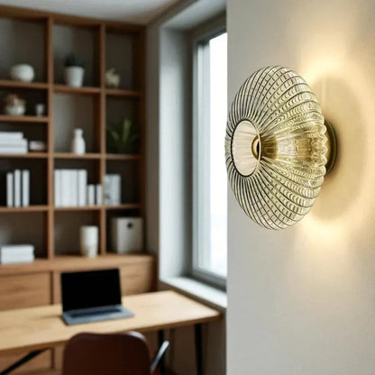 Textured Glass Shell Sconce in Golden Amber Finish for Bedroom Hallway Living Room Accent Lighting