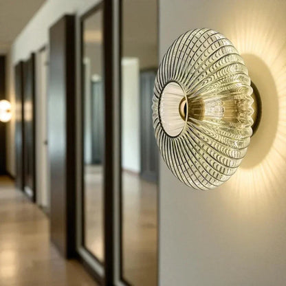 Textured Glass Shell Sconce in Golden Amber Finish for Bedroom Hallway Living Room Accent Lighting