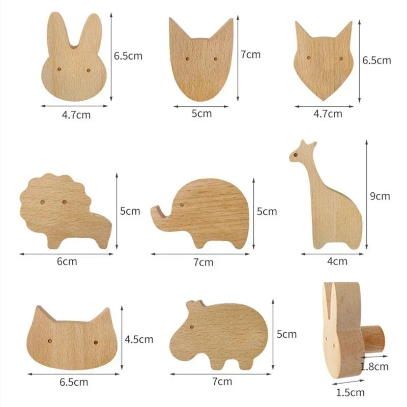 Animal-Shaped Wood Peg Rack for Kids' Rooms — Self-Stick or Screw-Mount Entryway Organizer, Nursery Decor Hanger for Coats, Backpacks & Acce