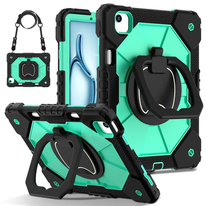 Triple-Layer iPad Protective Case with 360° Rotating Hand Grip, Integrated Kickstand & Shoulder Strap | Tempered Glass Screen Protector