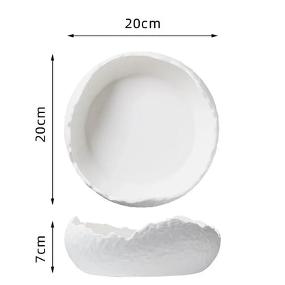 Porcelain Serving Bowl 8 Inch Round Dish for Salads Soups Desserts Appetizers Snacks Kitchen Dinnerware White Black