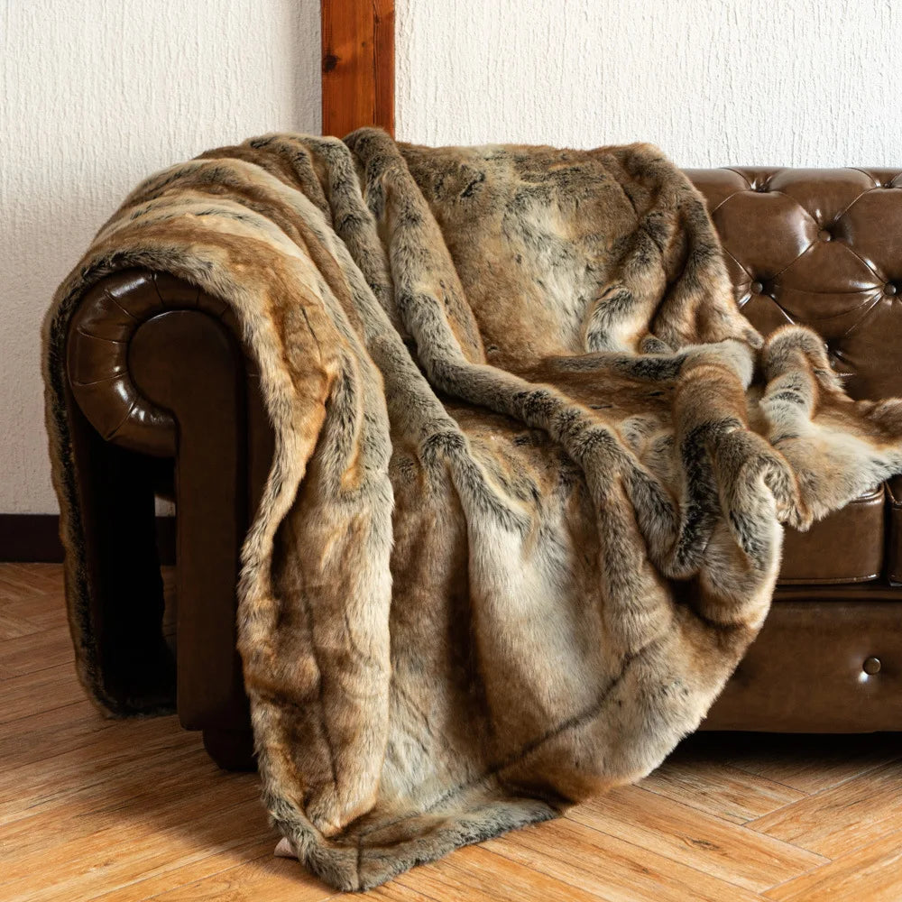 Plush Faux Fur Throw Blanket 80x60 Inches Luxe Textured Oversized Accent for Couch Bed Sofa Chair Living Room Bedroom Decor Soft Warm Machin