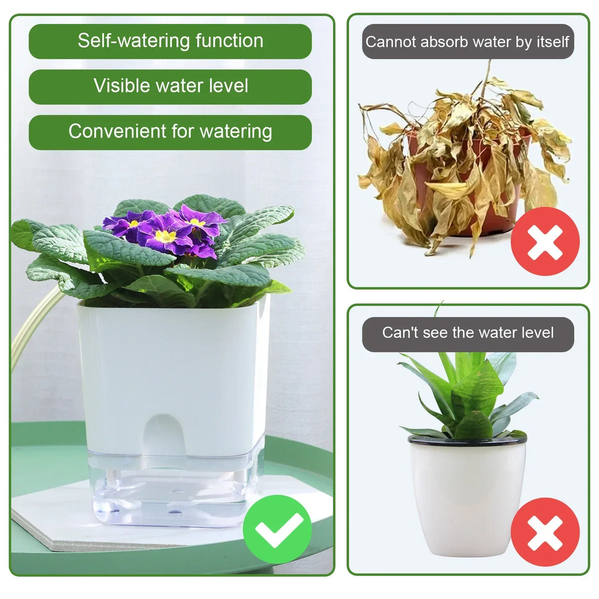 Reservoir Planter with Automatic Watering System White Plastic Indoor Herb Container for Kitchen Windowsill Office Desk Hydroponic Houseplan