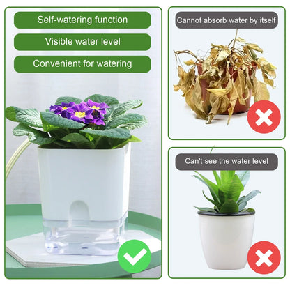 Reservoir Planter with Automatic Watering System White Plastic Indoor Herb Container for Kitchen Windowsill Office Desk Hydroponic Houseplan