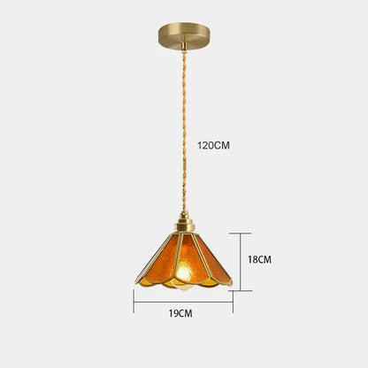 Handcrafted Art Glass Hanging Fixture 7.5 Inch Vintage Copper Shade for Dining Area Kitchen Island Accent Lighting E27 Socket Adjustable Cor