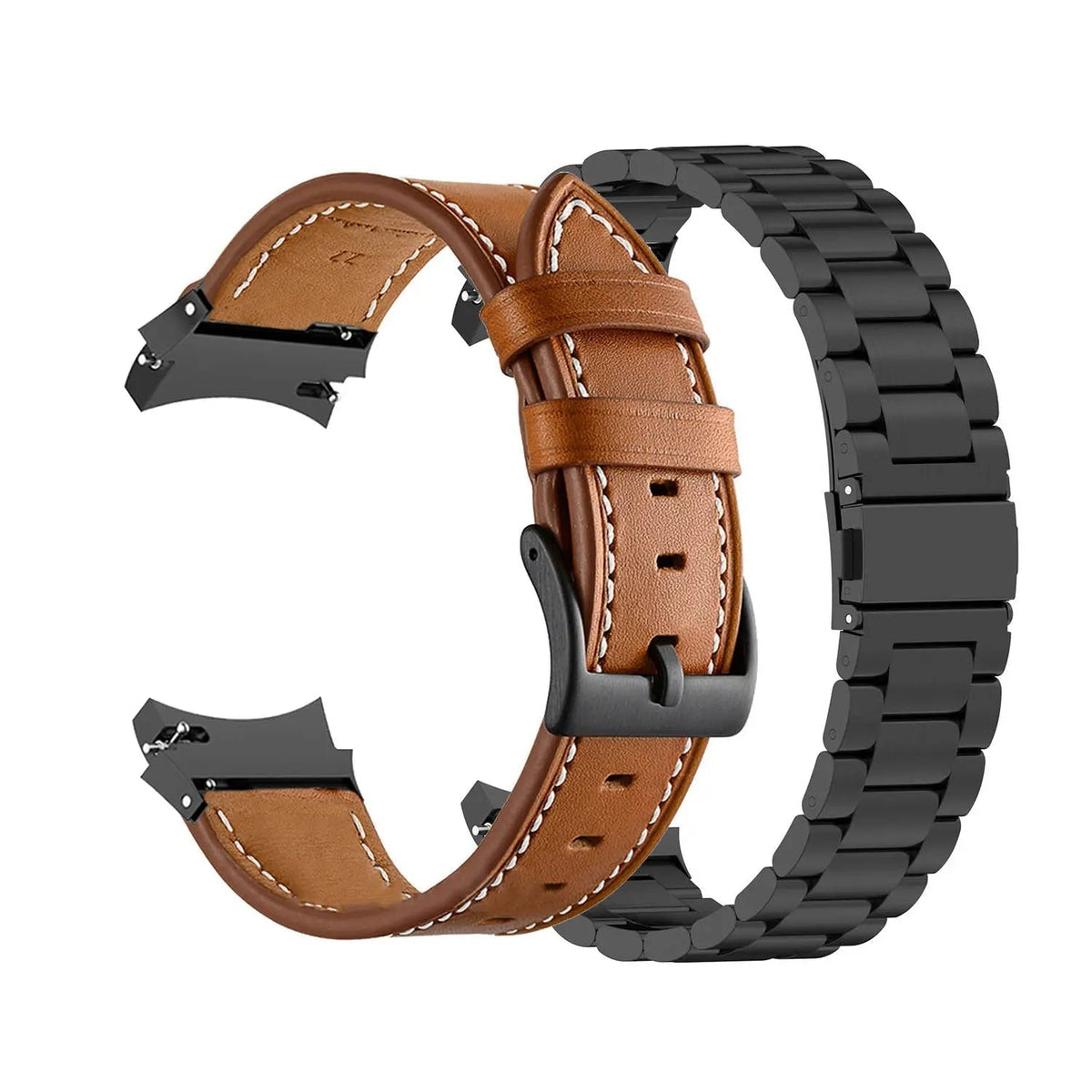 Leather & Steel Smartwatch Strap for Galaxy Watch 5 – Adjustable Wristband in Multiple Finishes