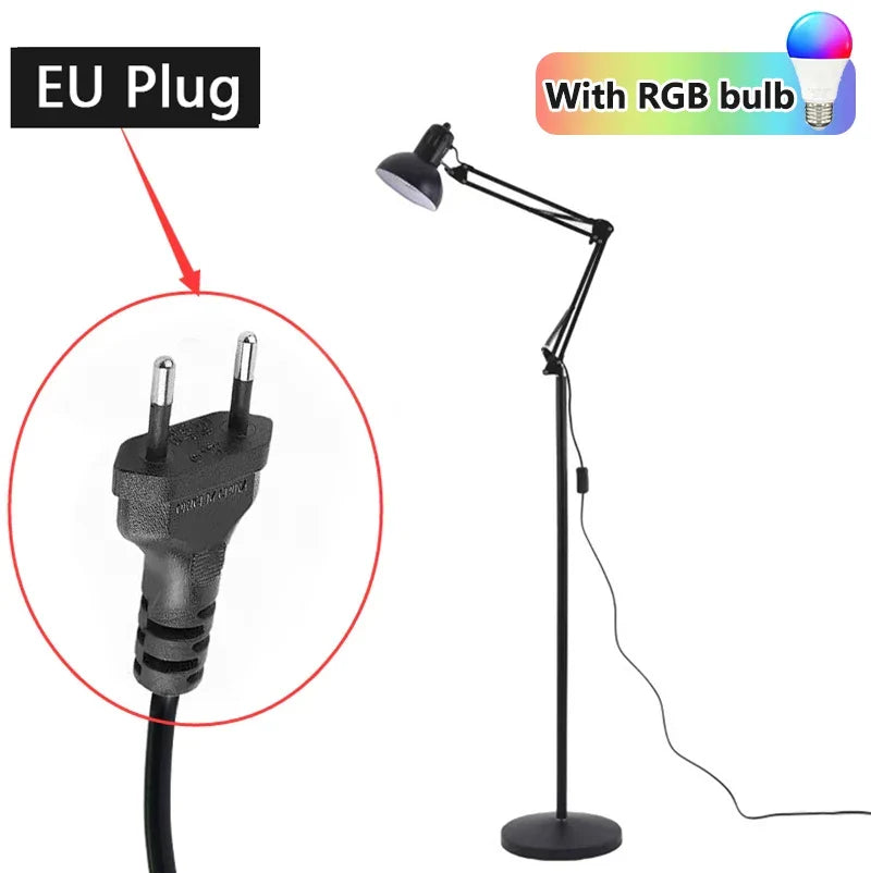 Adjustable Metal Task Floor Lamp with Rotating Head for Reading & Home Office | E27 Socket | Black Finish