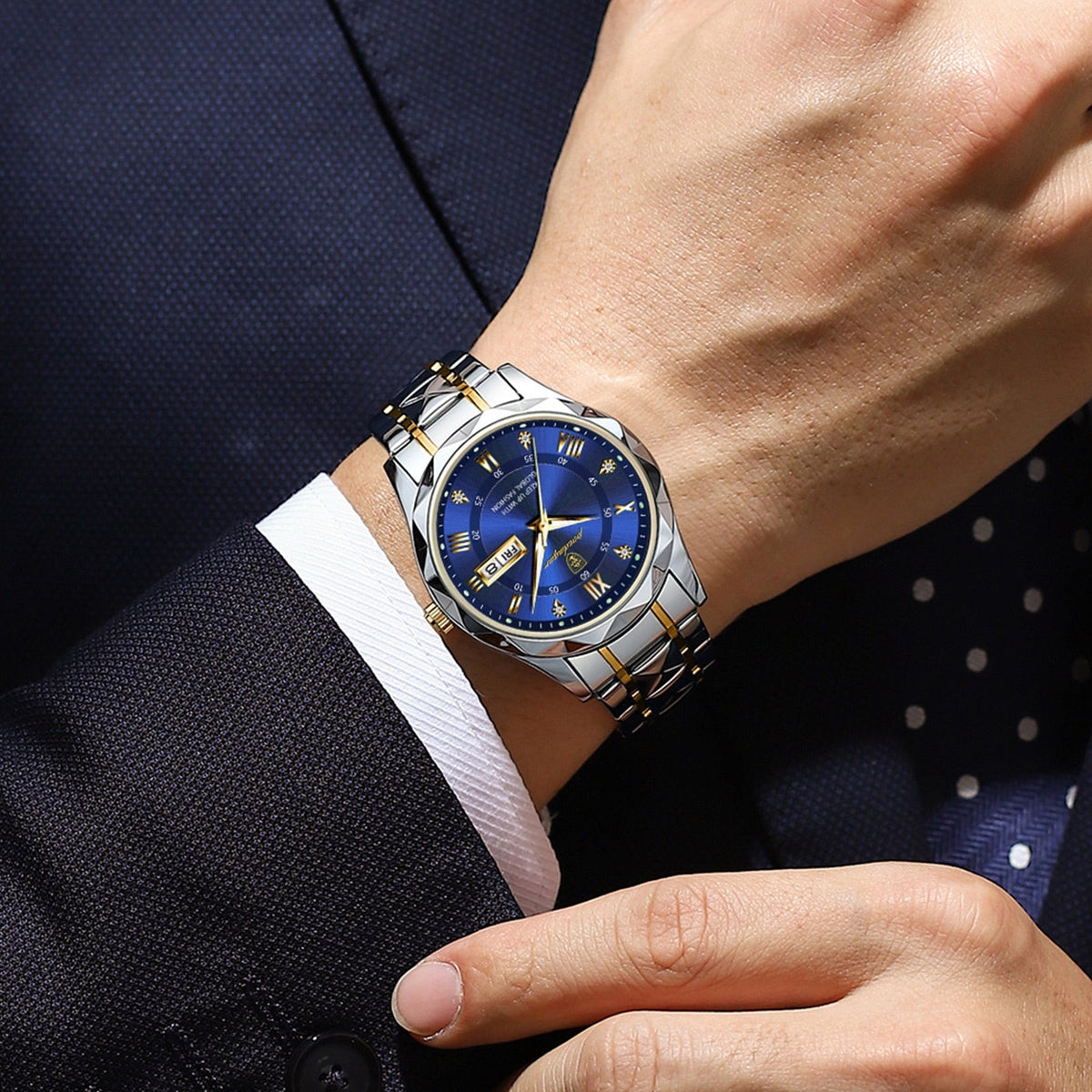 Stainless Steel Men's Watch with Luminous Dial & Date Display