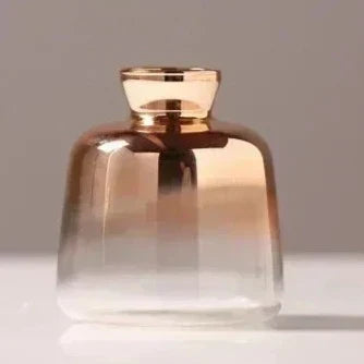 Rose Gold Glass Bud Vase 4 Inch Tall Metallic Gradient Floral Holder Tabletop Accent Small Decorative Vessel for Fresh Cut Flowers & Dried S