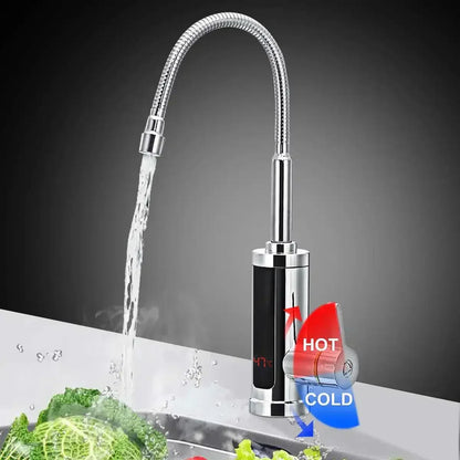Instant Hot Water Electric Kitchen Faucet 3000W Tankless Tap for Sink 86-140°F Dual-Handle Cold & Heated Water Dispenser Fast Heating Stainl